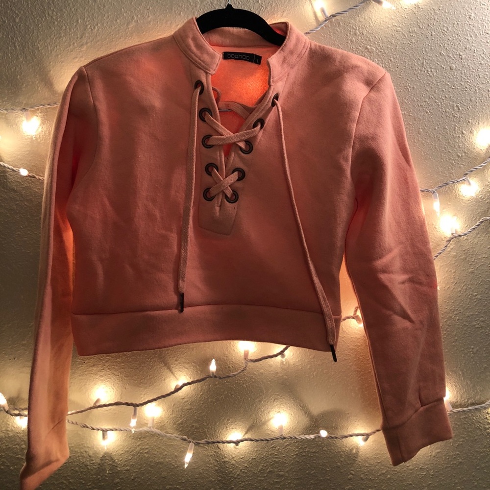 Cropped Lace Up Sweatshirt